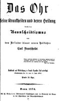 Title page of Das Ohr (The Ear) by Carl Baunscheidt Das Ohr title page.png