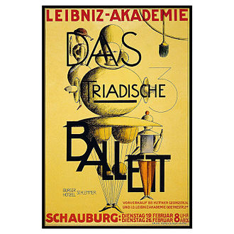 The Triadic Ballet. Poster for an unrealized performance in Hanover, February 19 + 26, 1924, designed by Oskar Schlemmer. Das Triadische Ballett, Plakat fur eine geplante Auffuhrung 1924.jpg