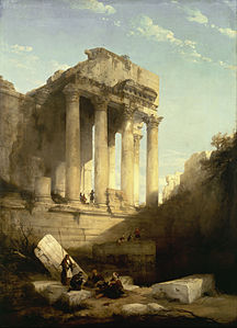 English: Baalbec, Ruins of the Temple of Bacchus (1840)