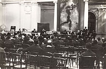 Session in the Palais Mondial, Brussels, 1921 Deuxieme Congres Panafricain, au Palais Mondial, a Bruxelles en septembre 1921 01.jpg