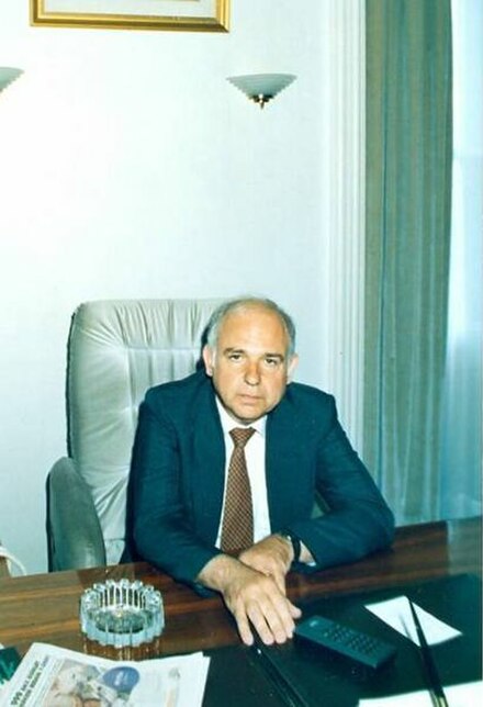 Kitsikis at his office inside the Çankaya Köşkü Presidential Mansion in Ankara, Turkey, 1990, when he was an adviser to Turkish President Turgut Özal.