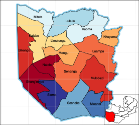 Map of Zambia showing the Western Province