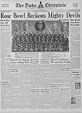 Duke's Rose Bowl bid announced in the university's student newspaper Duke Chronicle 1941-12-02 page 1.jpg