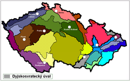 Dyjsko-svratecký úval (svartvit streckad) i Tjeckiens geomorfologiska indelning.