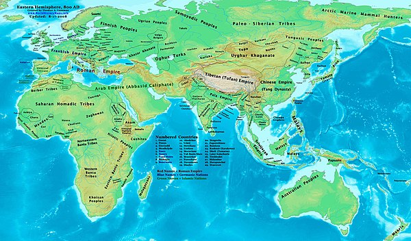 9世紀初頭の世界地図(東半球)