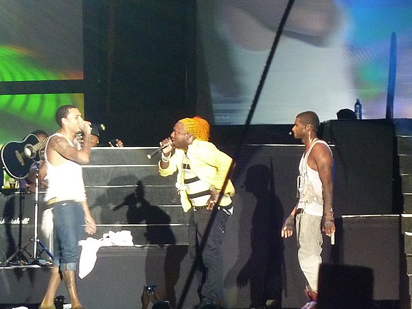 Usher with Chris Brown and Elephant Man at the Reggae Sumfest in 2010