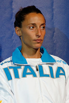 Elisa Di Francisca podium 2013 Fencing WCH FFS-IN t204413.jpg