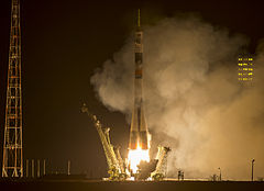 TMA-16M launches from the Baikonur Cosmodrome.