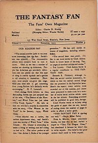 Omslaget till novembernumret 1933 av tidskriften The Fantasy Fan.