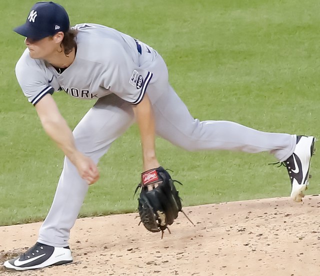 Cole pitching for the New York Yankees in 2020