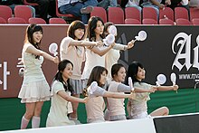 Girls' Generation performing at the 2008 Beach Volleyball Competition at Jamsil Arena in Seoul