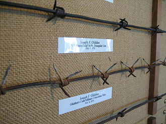 The museum includes a barbed wire history gallery which contains authentic examples of early barbed wire. Glidden wire 1876.jpg