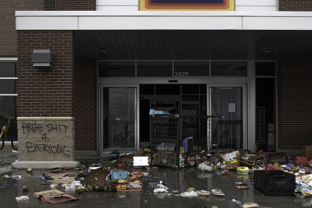 Vandalized and looted Aldi Store during the George Floyd protests in Minneapolis , May 28 2020 .