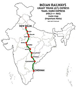 Grand Trunk Express and Tamil Nadu Express (NDLS-MAS) Route map.jpg