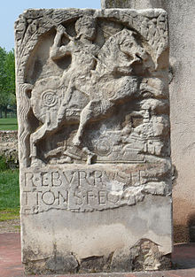 Tombstone of a Germanic cavalryman (1st century AD, Xanten) Gravestone Reburrus Xanten 230.jpg