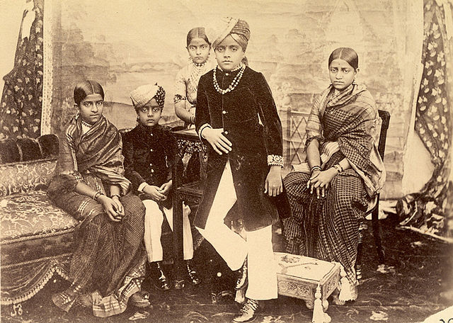 An 1895 group photograph of the eleven-year-old Krishnaraja Wadiyar IV, ruler of the princely state of Mysore in South India, with his brothers and si