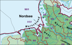 A localização do grupo de unidade principal espacial natural das Planícies do Baixo Elba (Elbmarsch) (nº 67)
