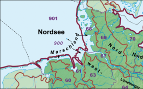 Placeringen af ​​den naturlige rumlige hovedenhedsgruppe i Lower Elbe Lowlands (Elbmarsch) (nr. 67)