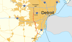 I-275 ignoras Detrojton en la okcidento kuranta de I-75 en Monroe County al vojnodo kun I-96 kaj I-696 en Oakland Distrikto