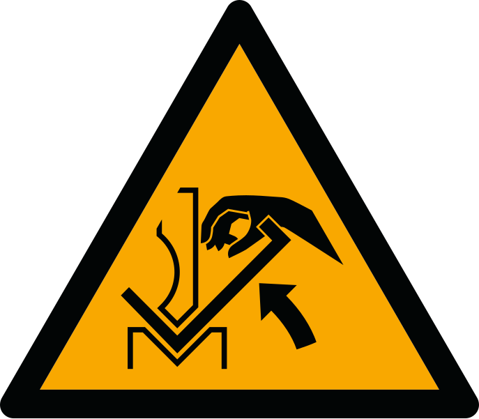 File:ISO 7010 W031; warning, hand injury from workpiece moving in press brake machinery.svg