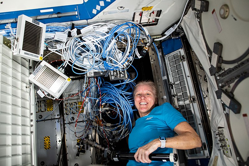 File:ISS064E048595 - Shannon Walker installing Ethernet cables aboard the ISS.jpg