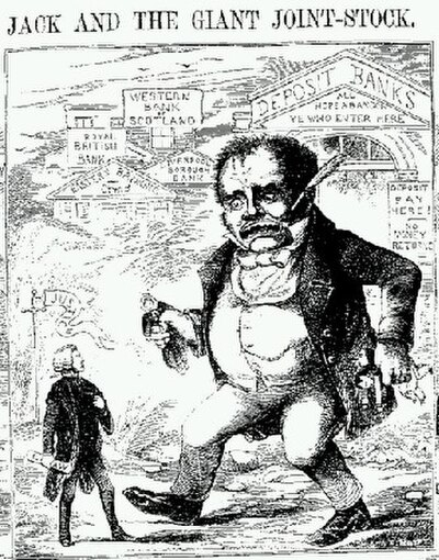 "Jack and the Giant Joint-Stock", a cartoon in Town Talk (1858) satirizing the 'monster' joint-stock economy that came into being after the Joint Stoc