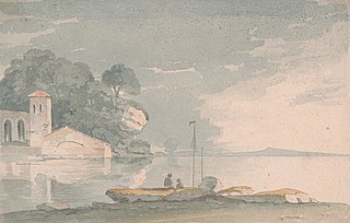 Boat and Figures on Shore of a Lake