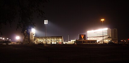 View (looking south) at night in August 2010 with construction of the east side ongoing