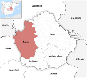 Die Lage des Gerichtsbezirk Tarancón in der Provinz Cuenca