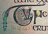 Pentekening met filigraanwerk; Book of Kells omstreeks 800