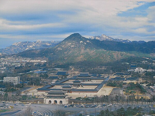 View of Gyeongbokgung and the mountain Bugaksan