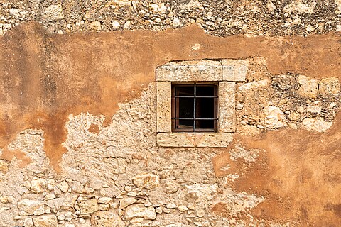 Window in Arkadi Monastery (Μονή Αρκαδίου) in Rethmyno Regional District, Crete, Greece