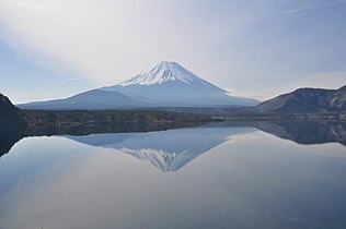 Mount Fuji from Lake Motosu which became the model of the thousand yen bill and the old five thousand yen bill