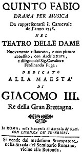 Nicola Logroscino – Quinto Fabio Titelseite des Librettos – Rom 1738