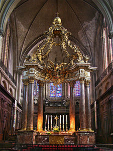 The baroque ciborium, or canopy, over the main altar