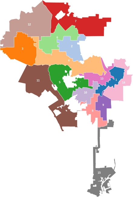 Post-2020 redistricting City Council districts map (from 2022)(Interactive version)