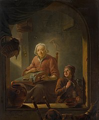 A Lacemaker, with a Boy Blowing Bubbles