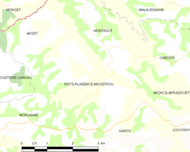 Mapa obce Piets-Plasence-Moustrou