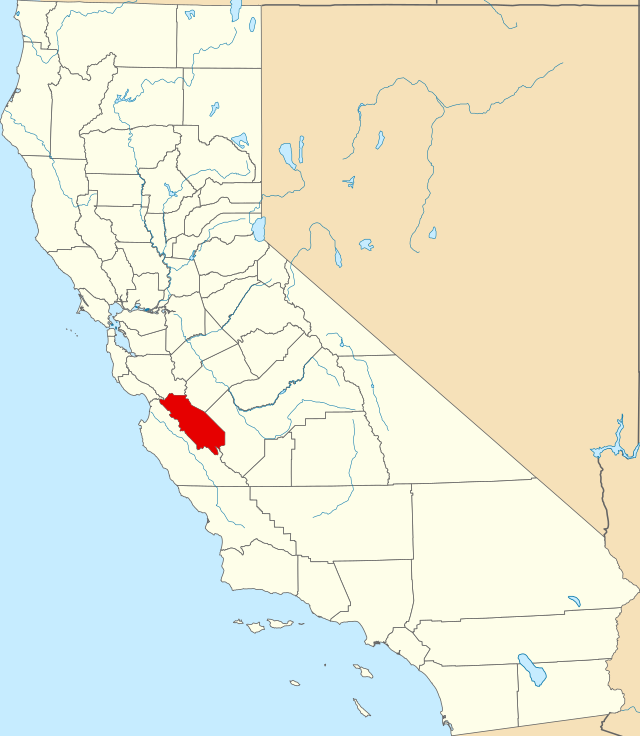 Map of California highlighting San Benito County