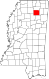 Harta statului Mississippi indicând comitatul Pontotoc