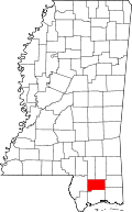 ストーン郡の位置を示したミシシッピ州の地図