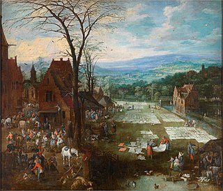 <i>Flemish Market and Washing Place</i> Painting by Joos de Momper