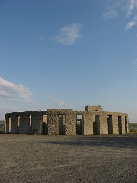 A replica of Stonehenge built by Samuel Hill as a monument to local men killed in World War I called Maryhill Stonehenge.