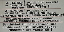 Typical sign intended to prevent Missions from entering prohibited areas in East Germany Missions prohibited sign.jpg