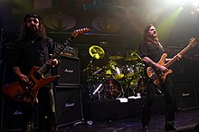 Motörhead performing in May 2005; left to right: Phil Campbell, Mikkey Dee dan Lemmy