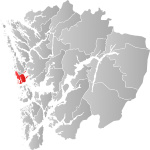 Mapa do condado de Hordaland com Sund em destaque.