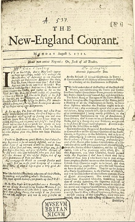 New England Courant, first issue, August 7, 1721.jpg