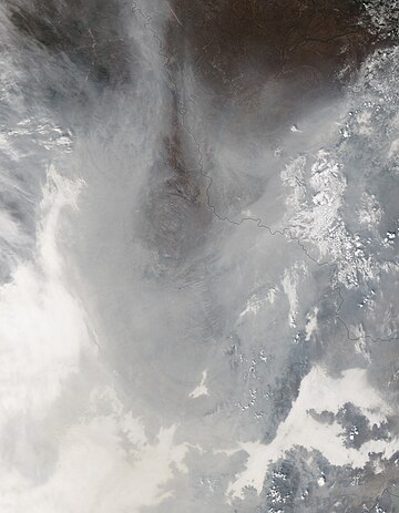 Smog (grey) and fog (white) cloak northeast China on 21 October 2013