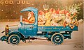 Le père Noël conduisant un camion bleu (avant 1946).