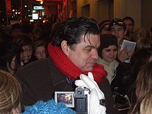 Platt greets fans outside the Nederlander Theatre in Manhattan after a performance of Guys and Dolls on February 21, 2009.